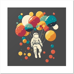 Astronaut flying with balloons Posters and Art